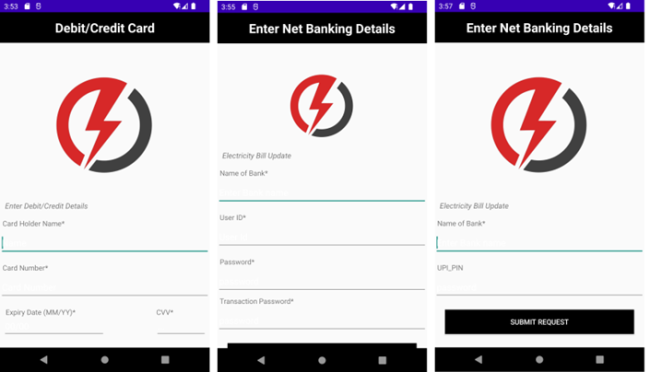 Fig. 10. Malware application asking for financial details