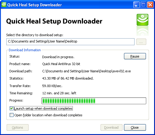 Progress: Displays a progress bar that provides a graphical representation of the progress of the download activity